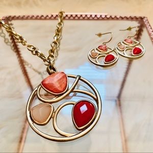 Pink Coral Stone Necklace and Earring Set